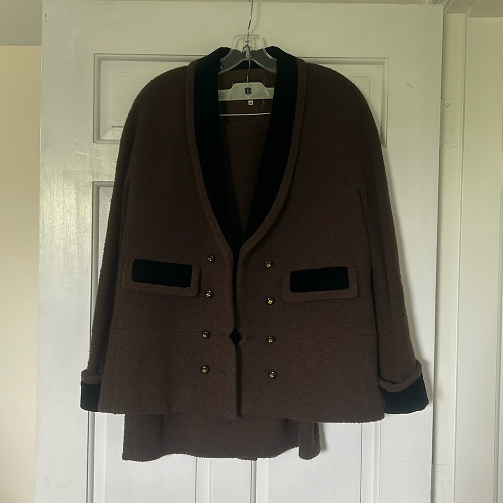 1990s Brown Double Breasted Wool CHANEL suit
